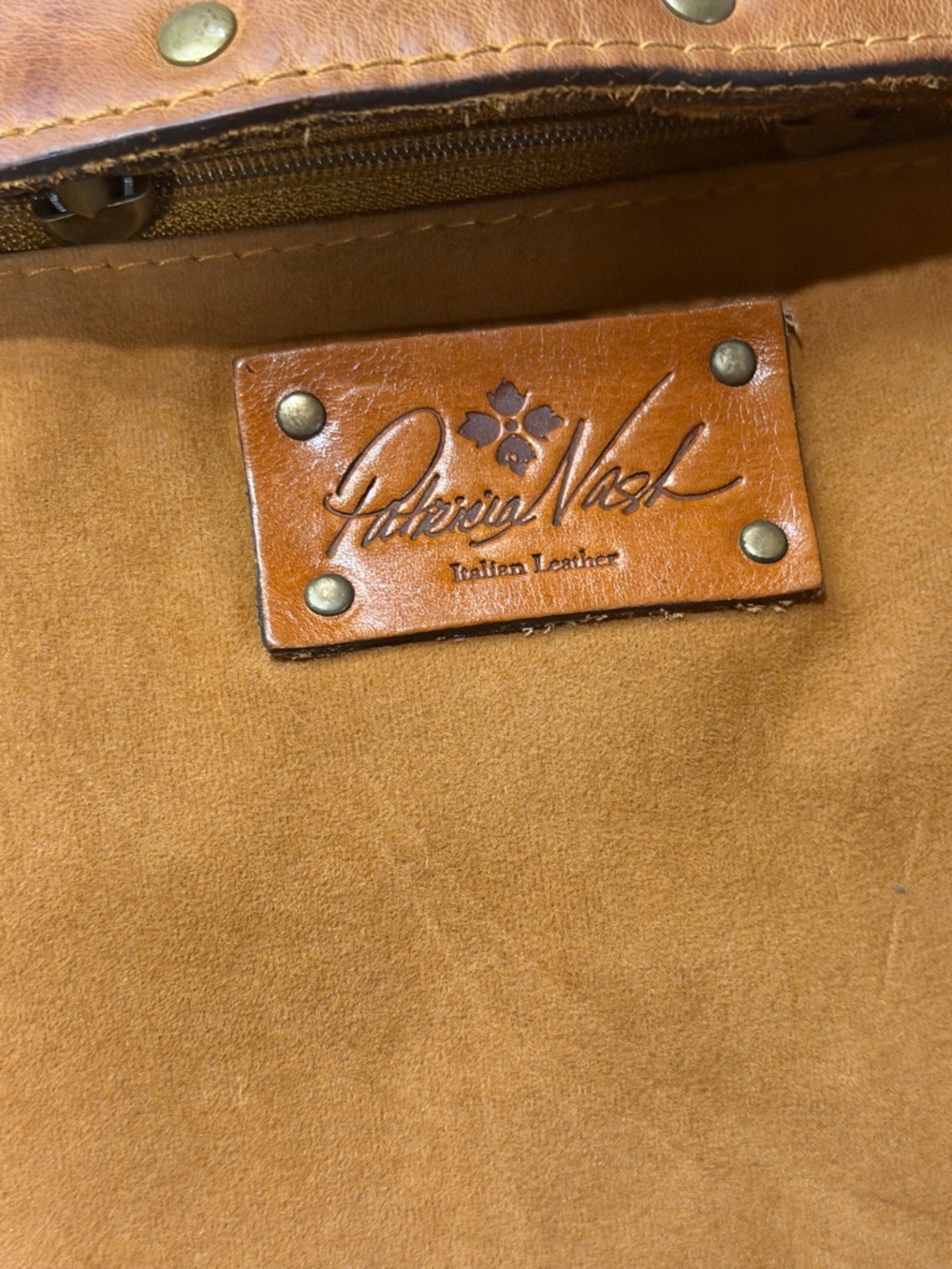 Patricia Nash Brown Genuine Italian Leather Studded Tote Bag - Picture 13 of 15